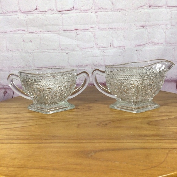 Vintage Indiana Glass Clear Open Sugar Bowl and Creamer Set - Picture 3 of 7